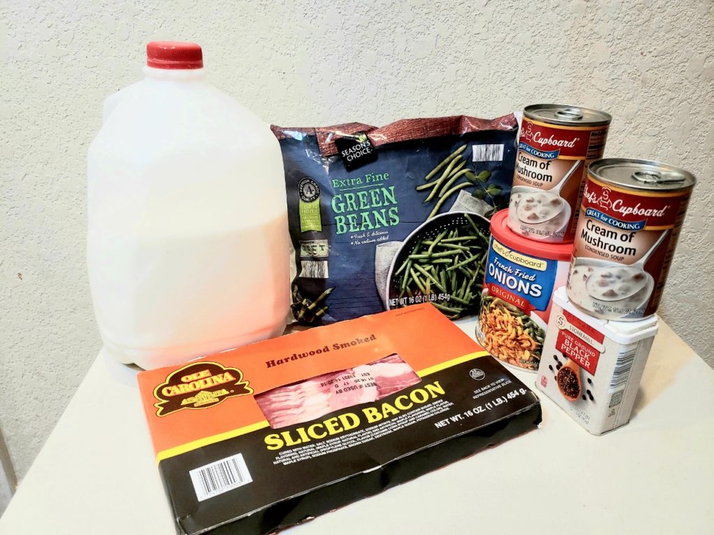 Green bean casserole is a casserole consisting mostly of cooked green beans, cream of mushroom soup, and French fried onions